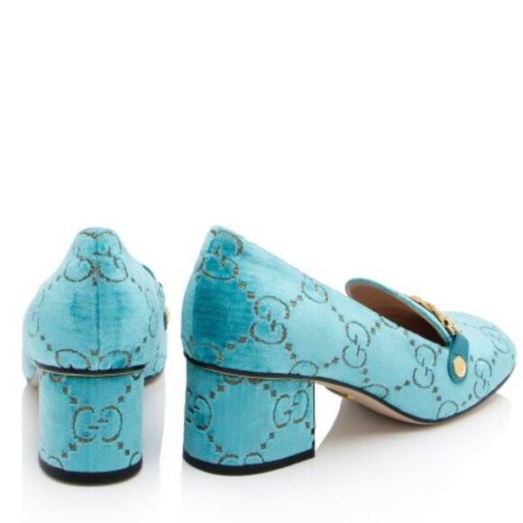 NEW! GUCCI Shoes Velvet Gg Sylvie Chain Detail Mid-Heel Square loafers 9… - Picture 3 of 16